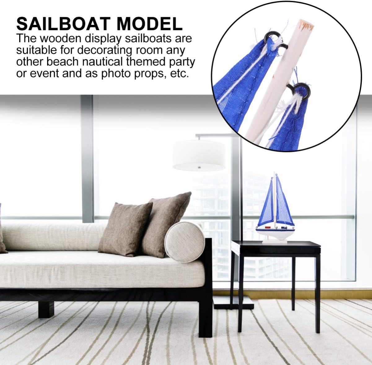 VOSAREA Small Blue Cloth Boat Coastal Beach Decor Sailing Decor Table Topper Sailboat Model ation Nautical Sailboat Sailing Boat Ornament Home Wooden Statue Resin
