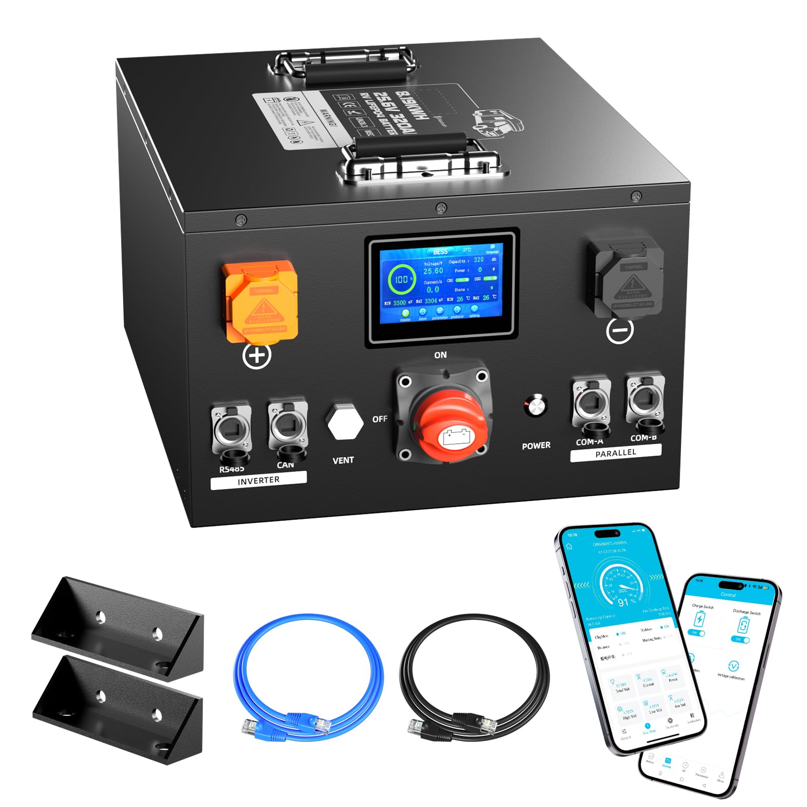 Batteria al litio LiFePO4 da 24 V, 320 Ah, capacità 8192 Wh, con protocollo CAN/RS485, con built-in 200 A, BMS per roulotte, inverter da 24 V, impianto solare indipendente dalla rete
