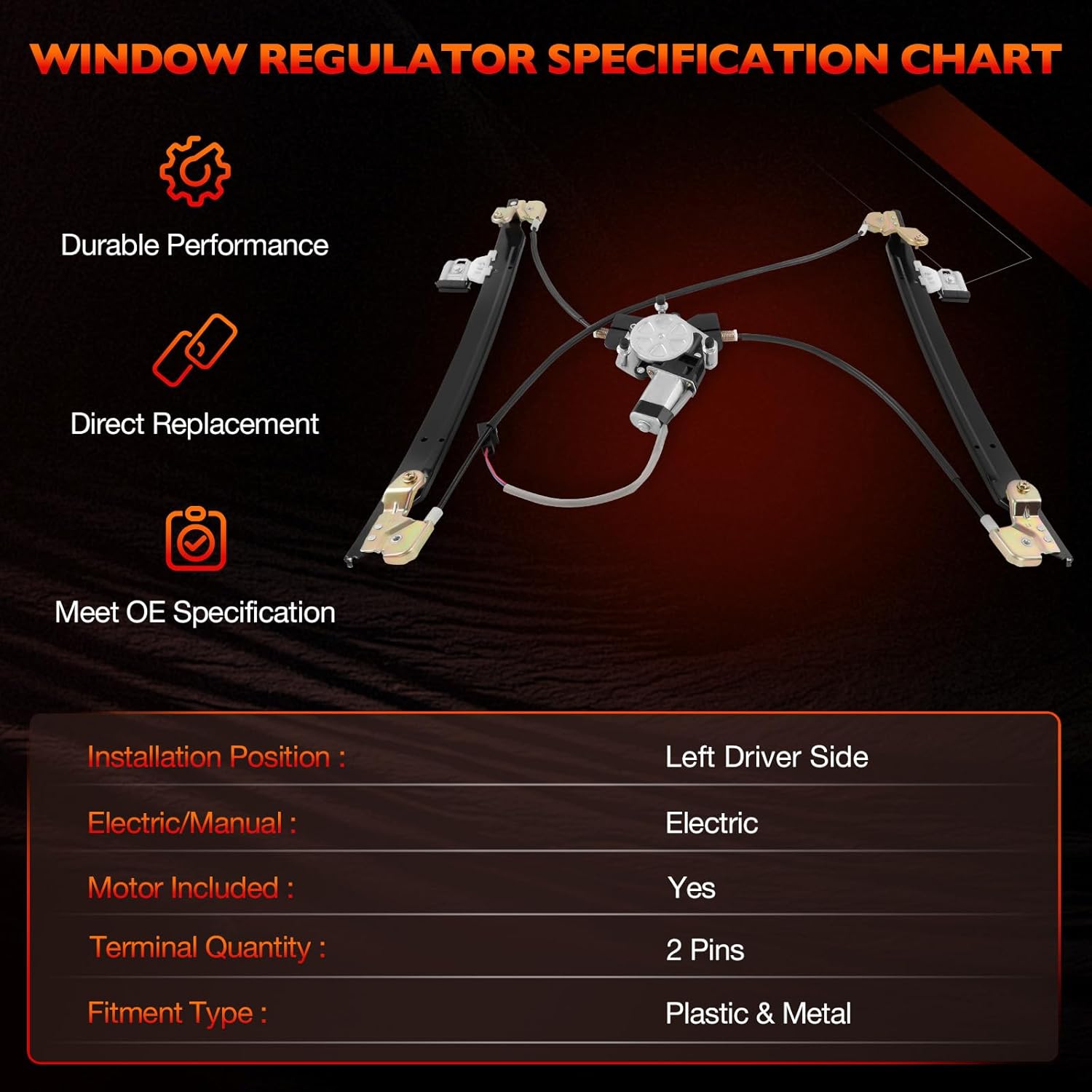 741-534 Power Window Regulator with Motor Driver Side Front Left,Fits 2004 2005 2006 2007 Chrysler Town & Country, Dodge Caravan, Dodge Grand Caravan, Replace# 741534, 4894527AA, 86842