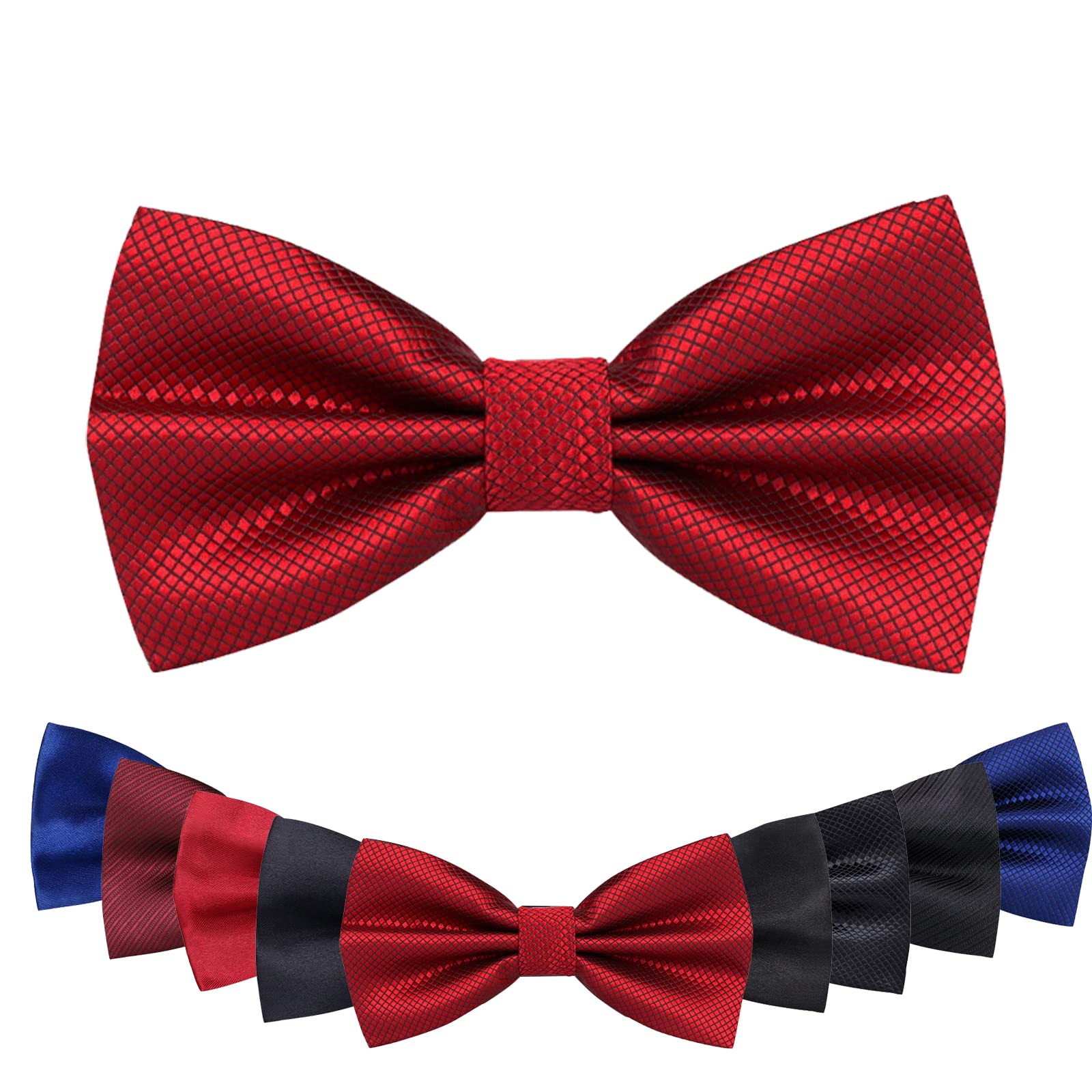 Ehiog Men's Wine Red Grid Bow Tie For Wedding Party - Pre-Tied Bow Tie Kids & Formal Solid Tuxedo Adjustable Bow Ties, Necktie Fancy Plain Bowties (Wine Red Grid)
