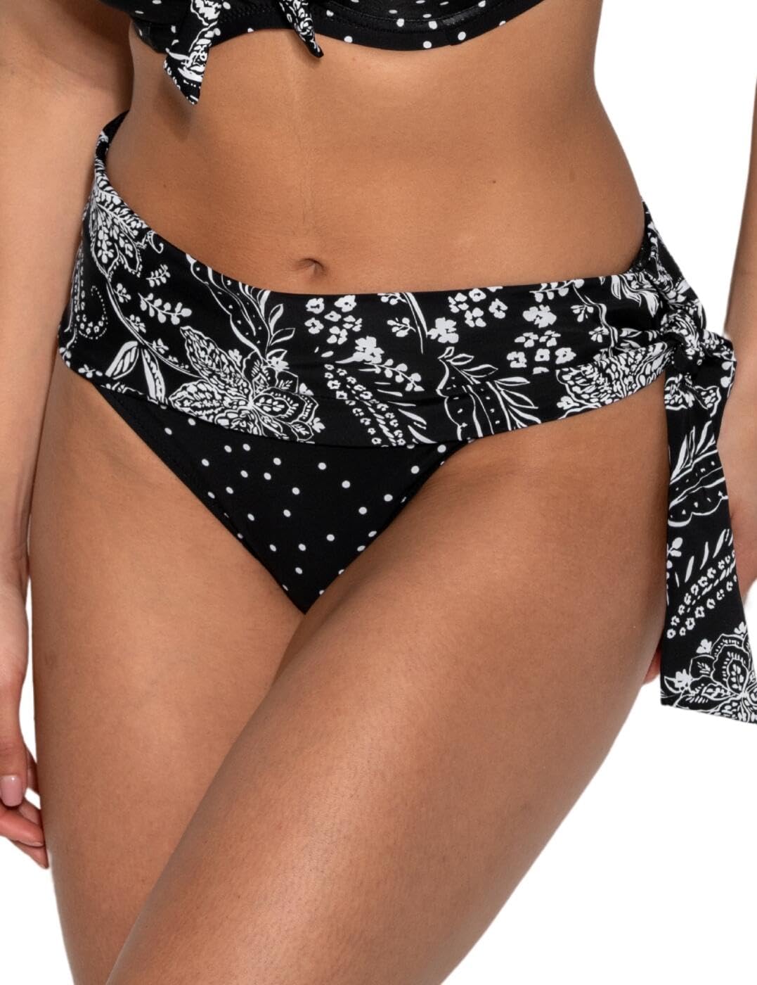 Pour Moi Women's Black & White 80008R Getaway Fold Over Tie Bikini Brief