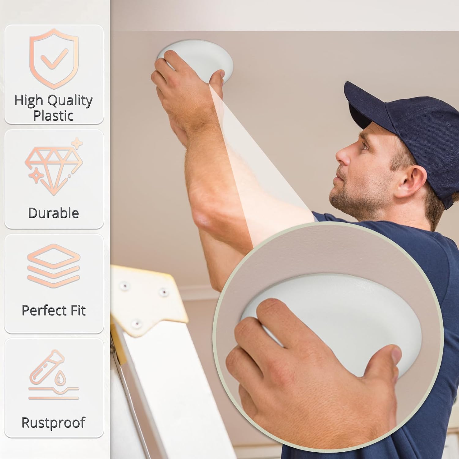 Round Ceiling Cover Plate White, CP3540 Ceiling Blank Cover 3 Pack | Easy Installation to Conceal 3-1/2" to 4" Ugly Holes, Includes 3 Brackets & 6 Screws