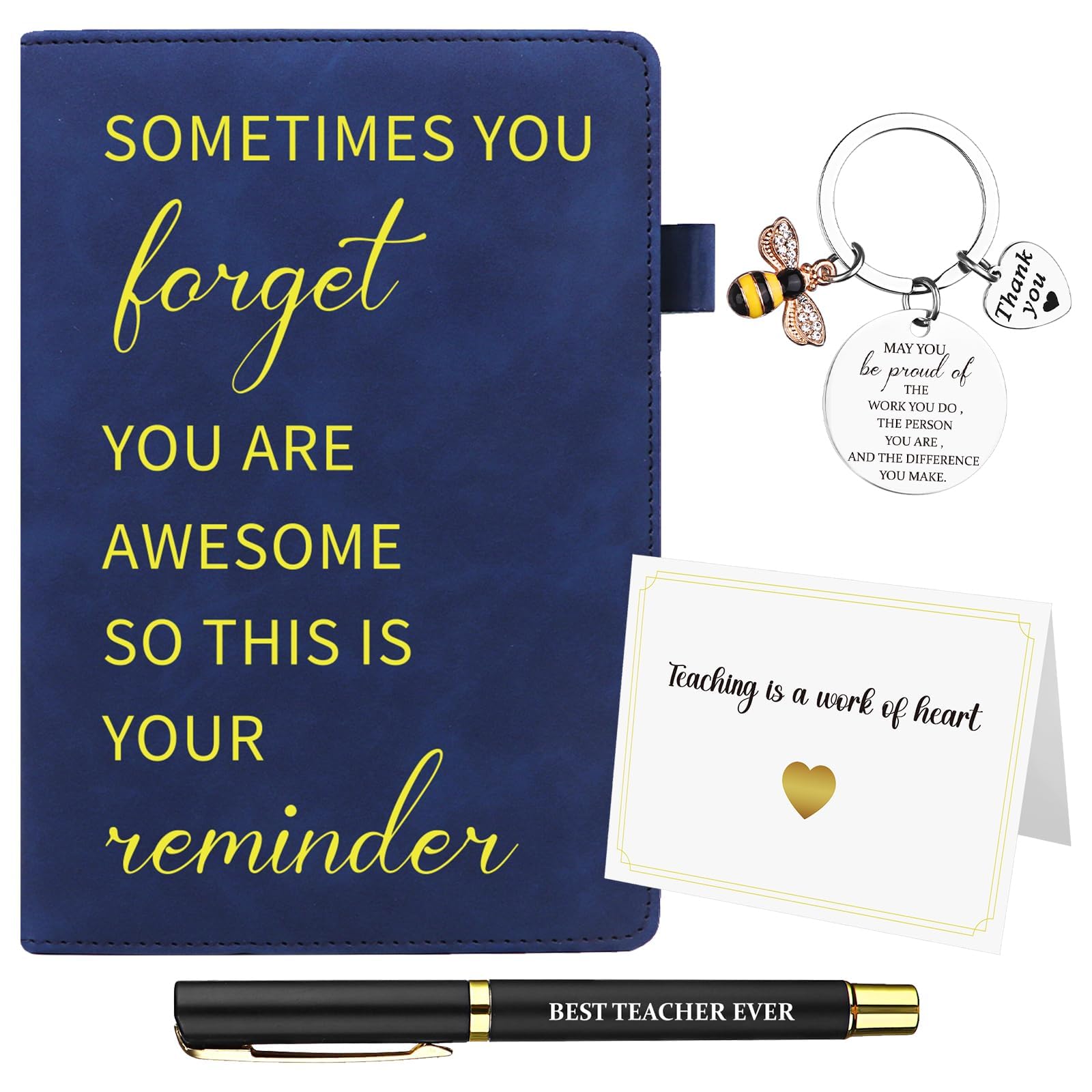 4 Pcs Teacher Appreciation Gifts Bulk Motivational Notebook with Inspirational Keyring Best Teacher Gifts Pen Thank You Card Inspirational Thank You Teacher Gift for Women Coworkers Teaching Gifts