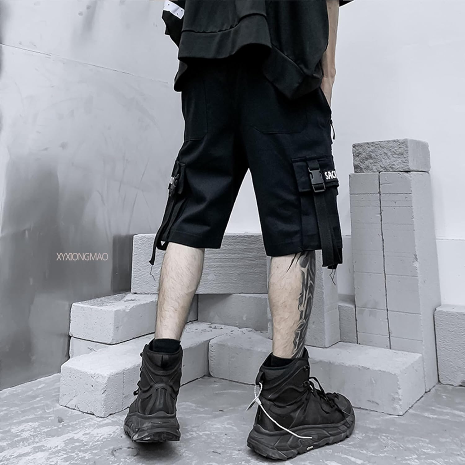 XYXIONGMAO Men's Joggers Techwear Black Hip Hop Cargo Shorts Streetwear Sweatpants Cargo Pants for Men - Image 4