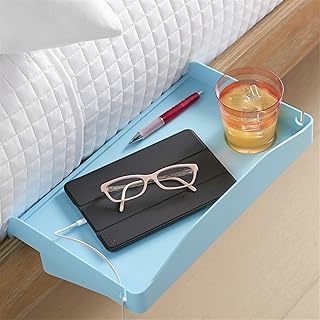 Modern Innovations Bedside Shelf for Bed, College Dorm Room, Bunk Bed Shelf for Top Bunk, Clip On Nightstand, Baby Changing Table Tray, Cup Holder for Kids, Bunkbed Caddy for Table Storage (Baby Blue)