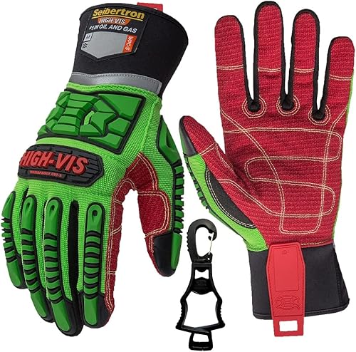 Vista 21 de Seibertron High-Vis Series Cut Resistant Reducing Anti-Impact Mechanics Heavy Duty Safety Rescue Oil and Gas Gloves Pantalla táctil verde Sdxg2