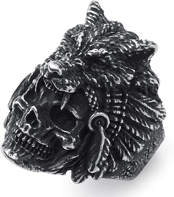Mens Skull Ring Stainless Steel Gothic Punk Skull Rings Jewellery for Men Size Q,S,T1/2,V1/2,Y,Z+1