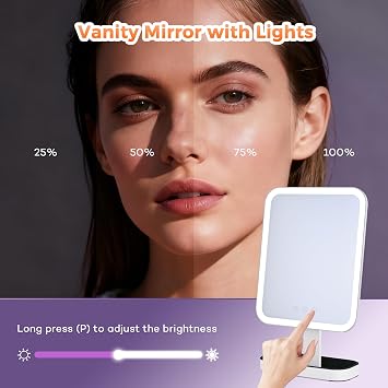 Hollywood Lighted Makeup Mirror: 12x10 Vanity Mirror with Lights, 3 Color Modes Lighting Mirror with Magnification 10X, Lighted Vanity Mirror Tabletop - Plug in, White