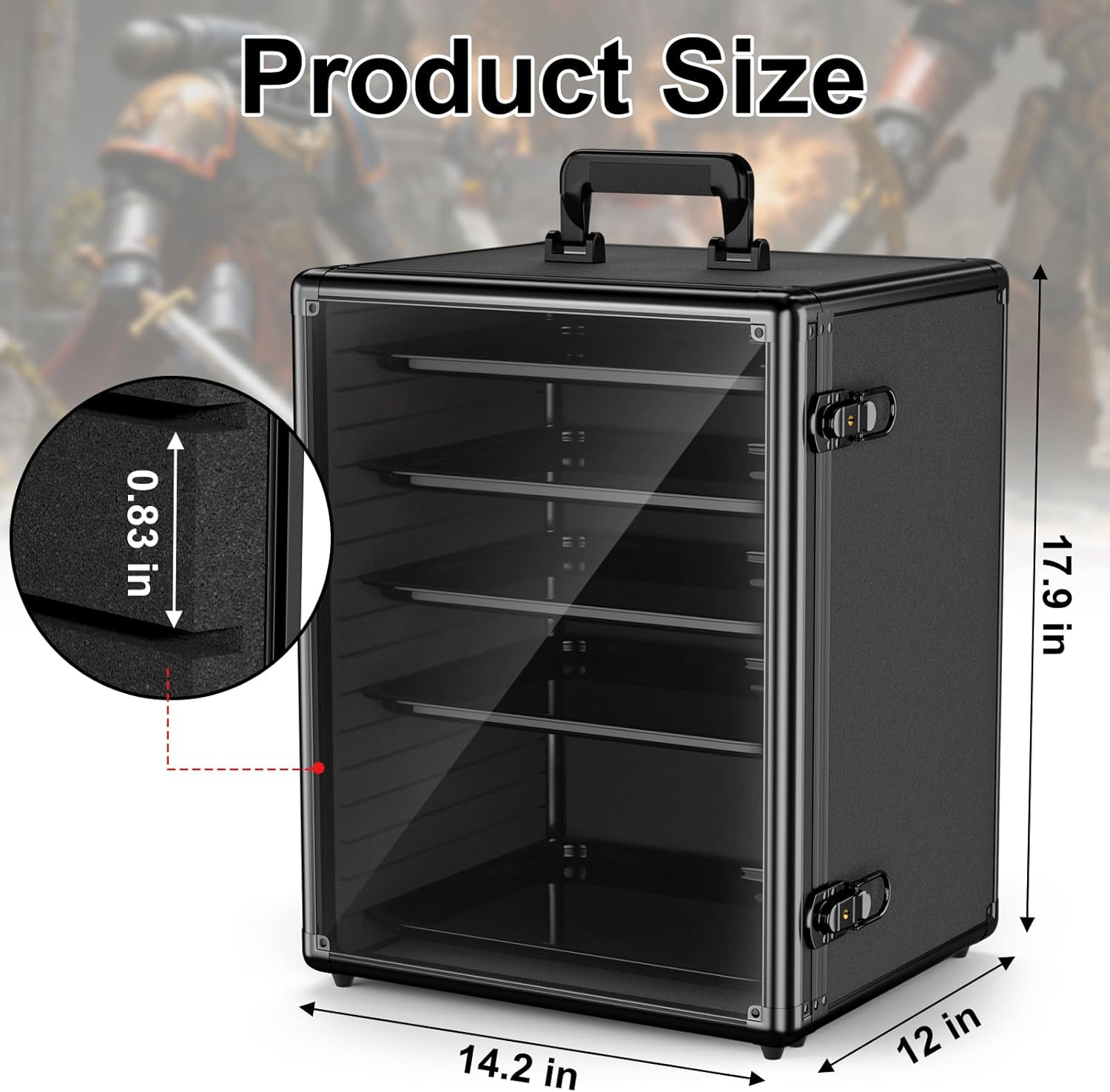 Vitula Miniatures Carrying Case, Large Capacity Miniature Storage Display Cases for Collectibles, with 5 Trays, Portable Figure Display Case for Miniature Storage & Carrying (L)