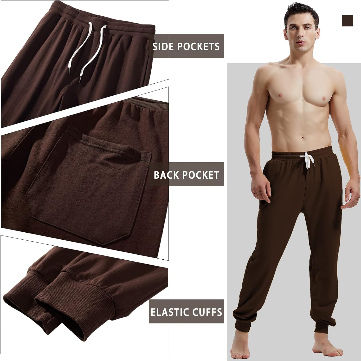 AMY COULEE Men's Casual Joggers Cotton Sweatpants Workout Athletic Pants with Pockets Drawstring Gym Running Pants - Image 3