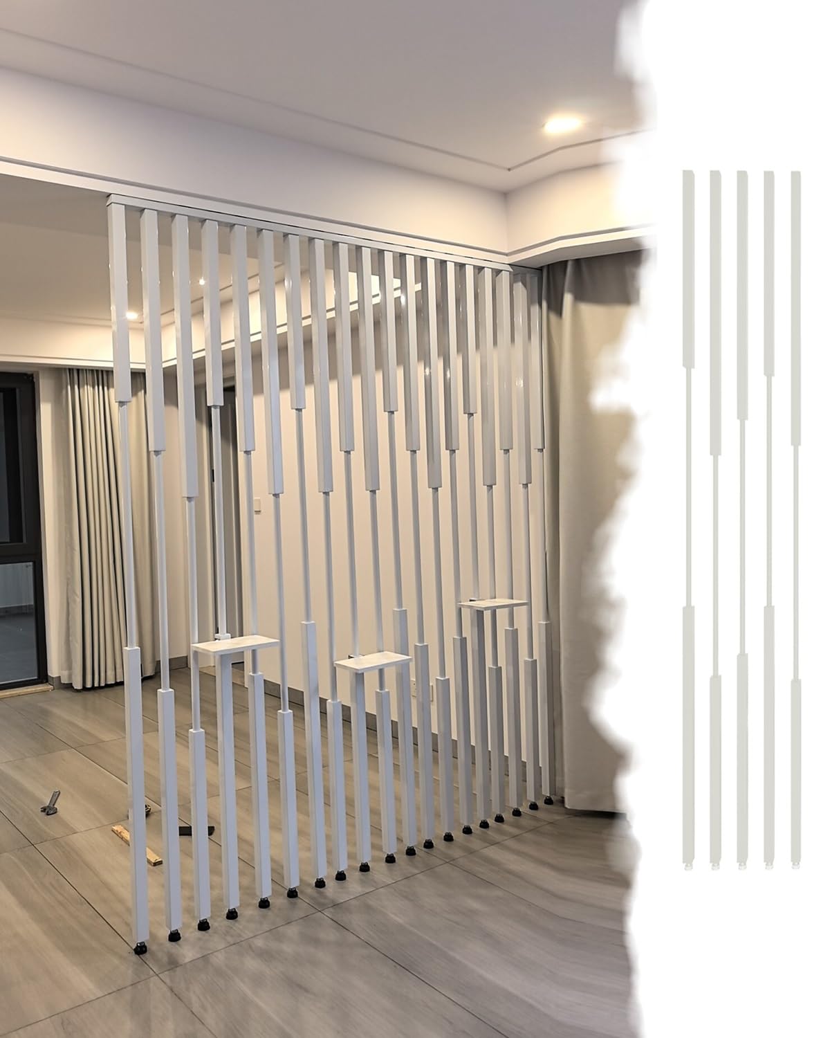 Room Divider Metal Entrance Hall Wall Partition Room Divider Floor to Ceiling, Open Space Separation Post, Privacy Square Column for Living Office Studio(5pcs Height,170cm/66.9in/5.6ft)