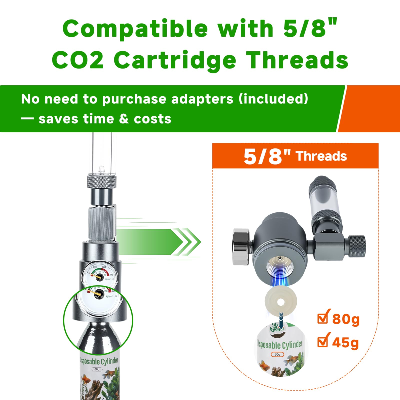 Regulador de CO2 de escritorio con cartucho de CO2 desechable de 80 g con válvula solenoide, sistema completo de CO2 de acuario, compatible con rosca de 5/8 pulgadas para nano acuarios