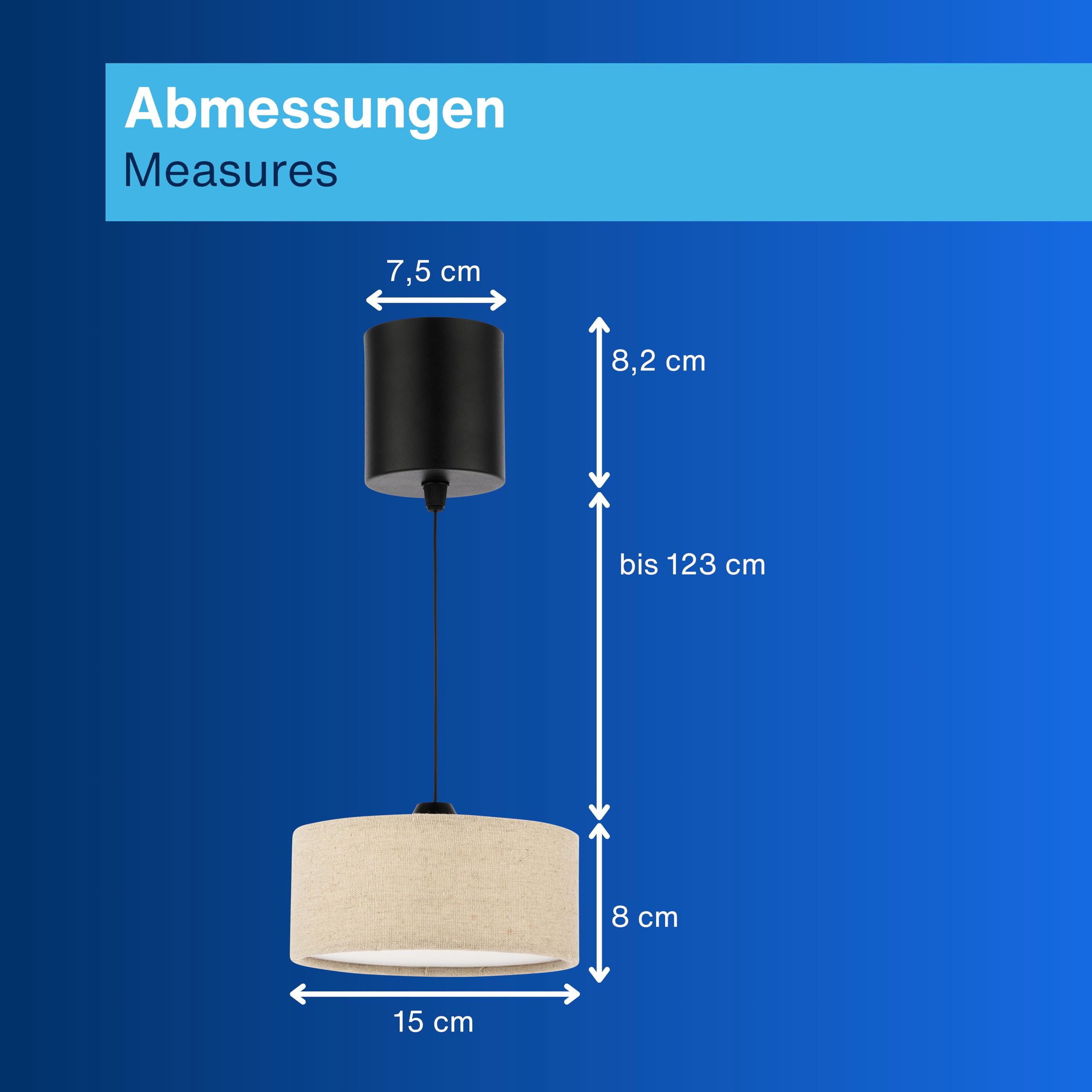 REV Pendelleuchte Akku - 120lm dimmbar 3 Farben, Timer 1-4h, höhenverstellbar (18-123cm), Hängeleuchte Wohnzimmer, Fernbedienung, Stoffschirm, taupe