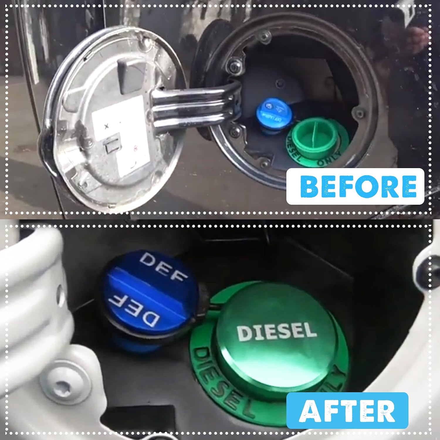 Billet Aluminum Blue Diesel Exhaust Fluid Cap,DEF Cap & Green Fuel Cap fit for Dodge Ram Cummins EcoDiesel 1500/2500/3500/4500/5500 2013-2023 Pick-up Truck,Diesel Fuel Cap