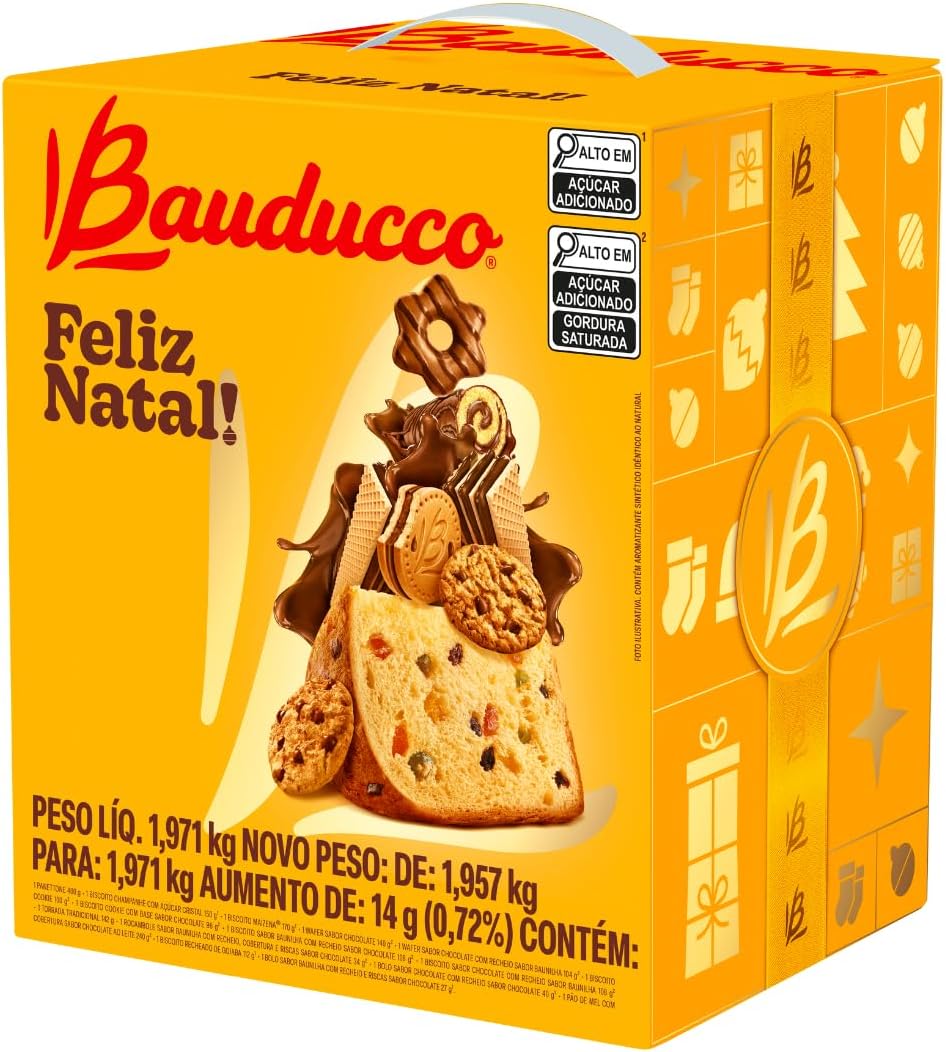 Cesta De Natal Bauducco Pequena Com Panetone – 15 Itens