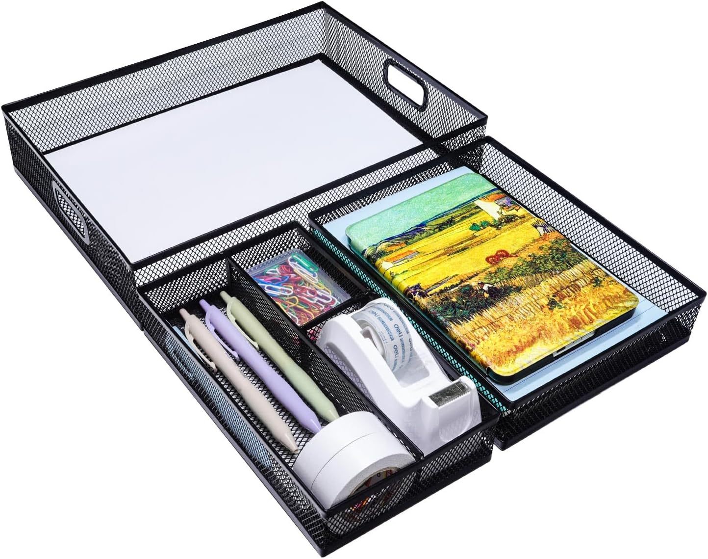 3 Pcs Desk Drawer Organizer Tray Set, Metal Mesh Office Drawer Organizer for Office, Home, Desktop, Kitchen, A4 Paper Desk Drawer Organizer