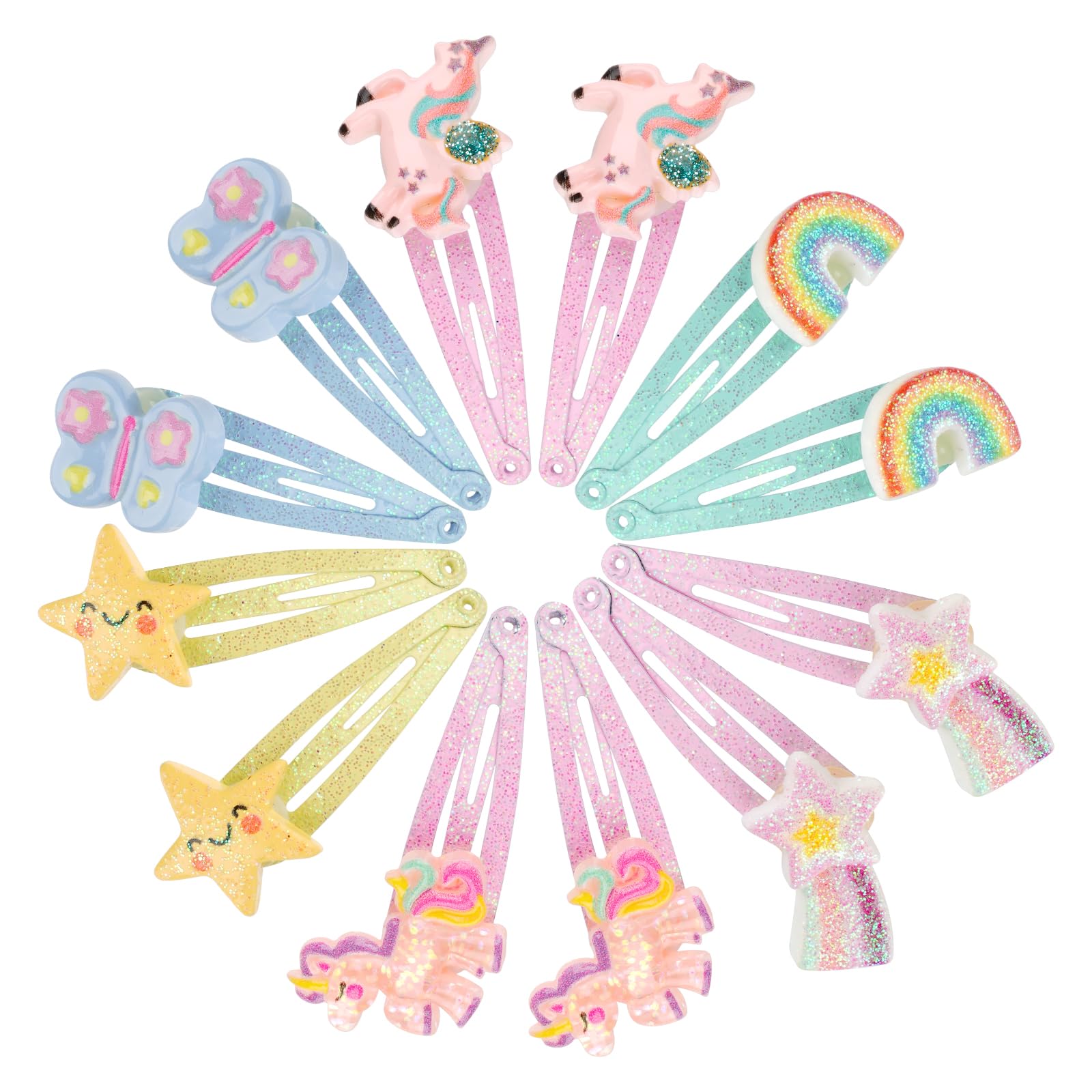 Haarspangen Mädchen 12 Stück, Einhorn Haarklammern Kinder, Glitzer Schmetterling Regenbogen Blumen Haarschmuck, Einhorn Geschenke für Mädchen