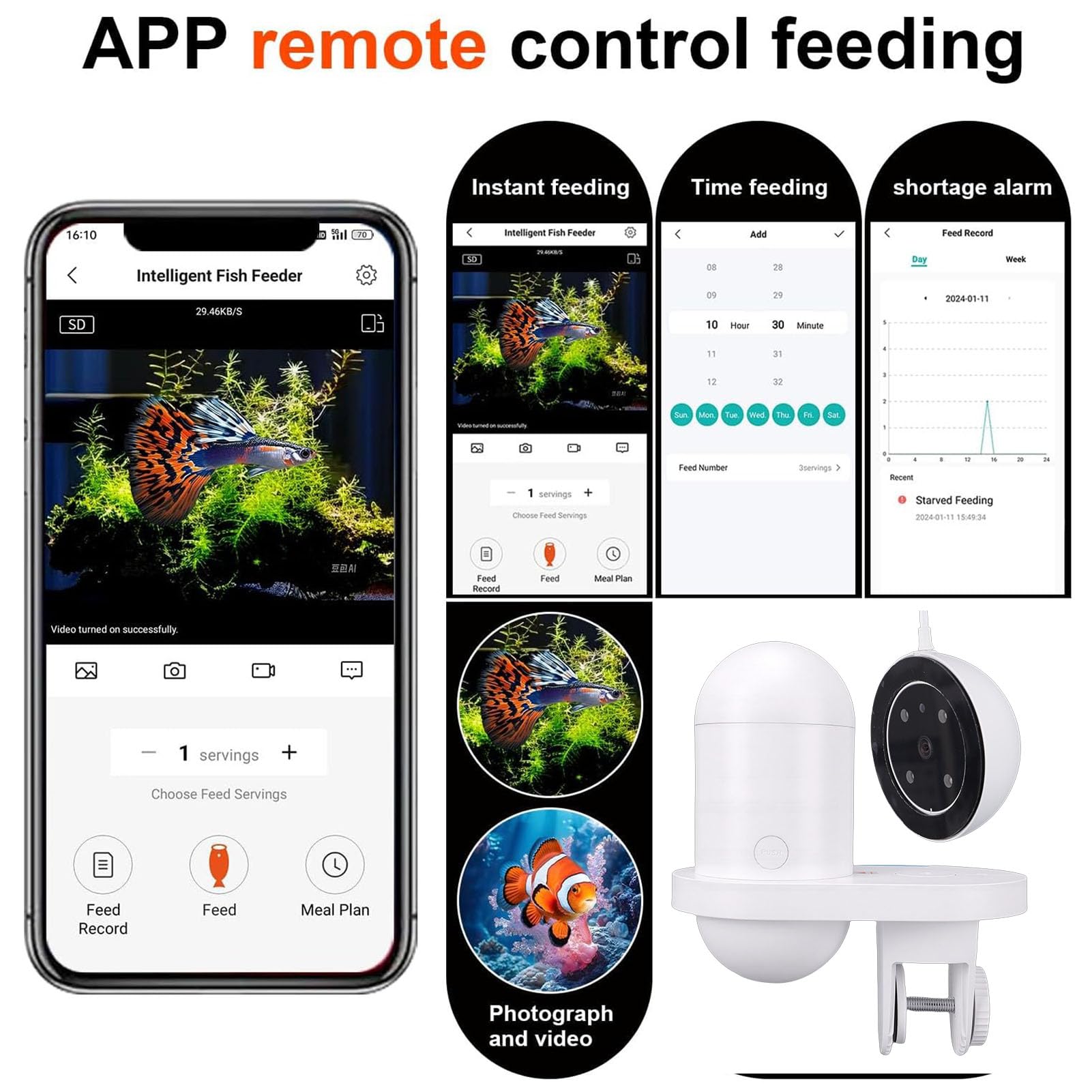 Mangiatoia Automatica per Pesci con Fotocamera 2.5K 5G WiFi Dispenser di Cibo per Acquario Intelligente, Timer di Controllo App Alimentatore Automatico da 230 Ml per Acquario da