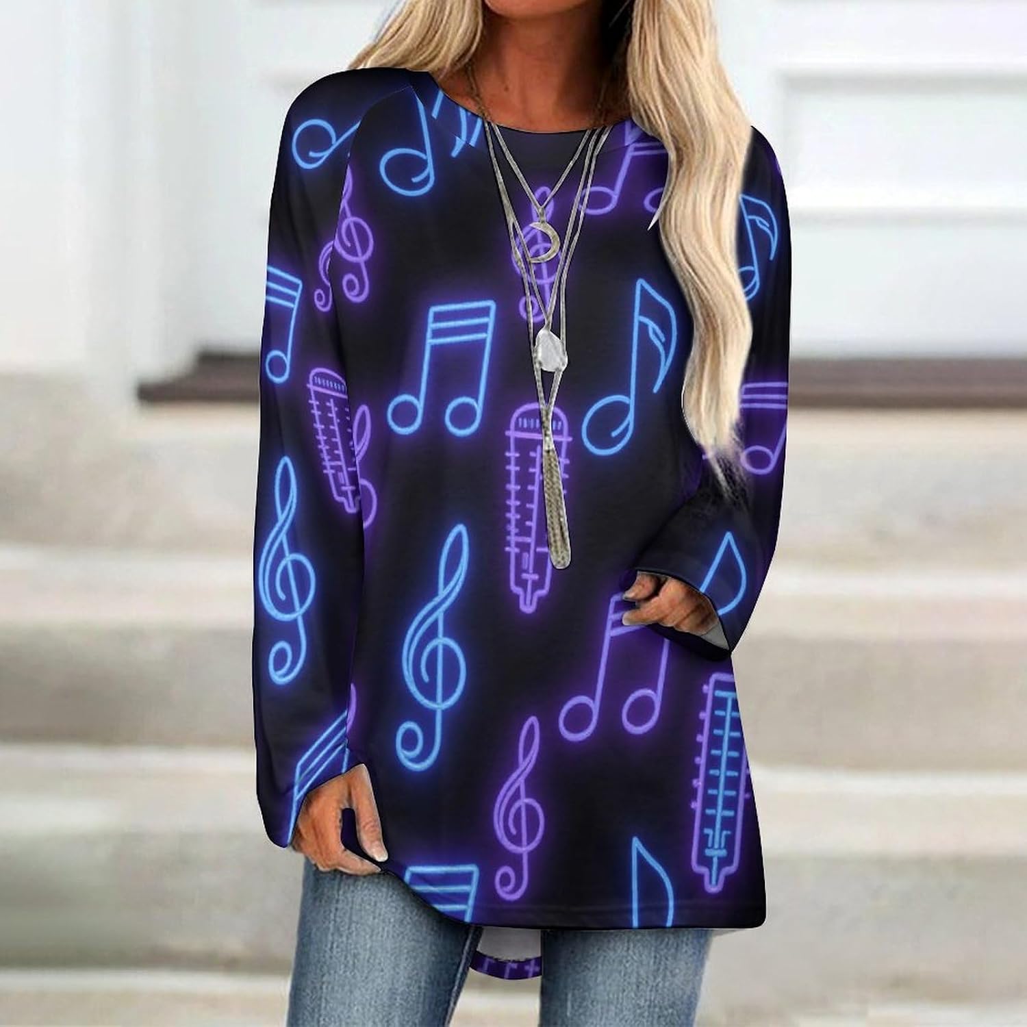 Women's Long Sleeve T-Shirt Comfortable Round Neck Tunic Top, Casual Basic Long Top for Women