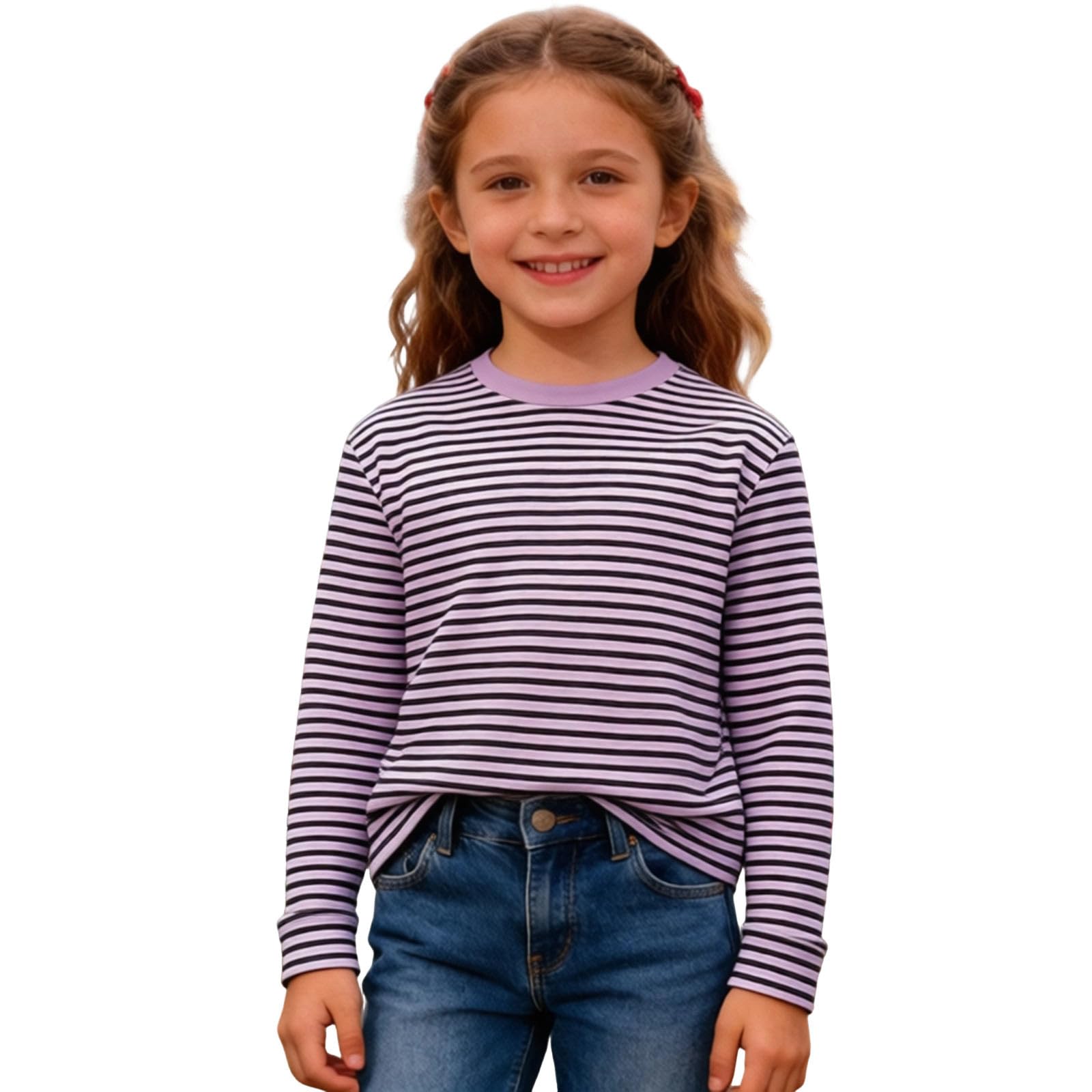Striped Shirt Children's Red/White Striped Long Sleeve Shirt Girls Boys Shirt Glunker Crew Neck T-Shirt Top Striped Long-Sleeved Pullover Sailors Carnival Fancy Dress Costume 3-14 Years, C-purple, 13