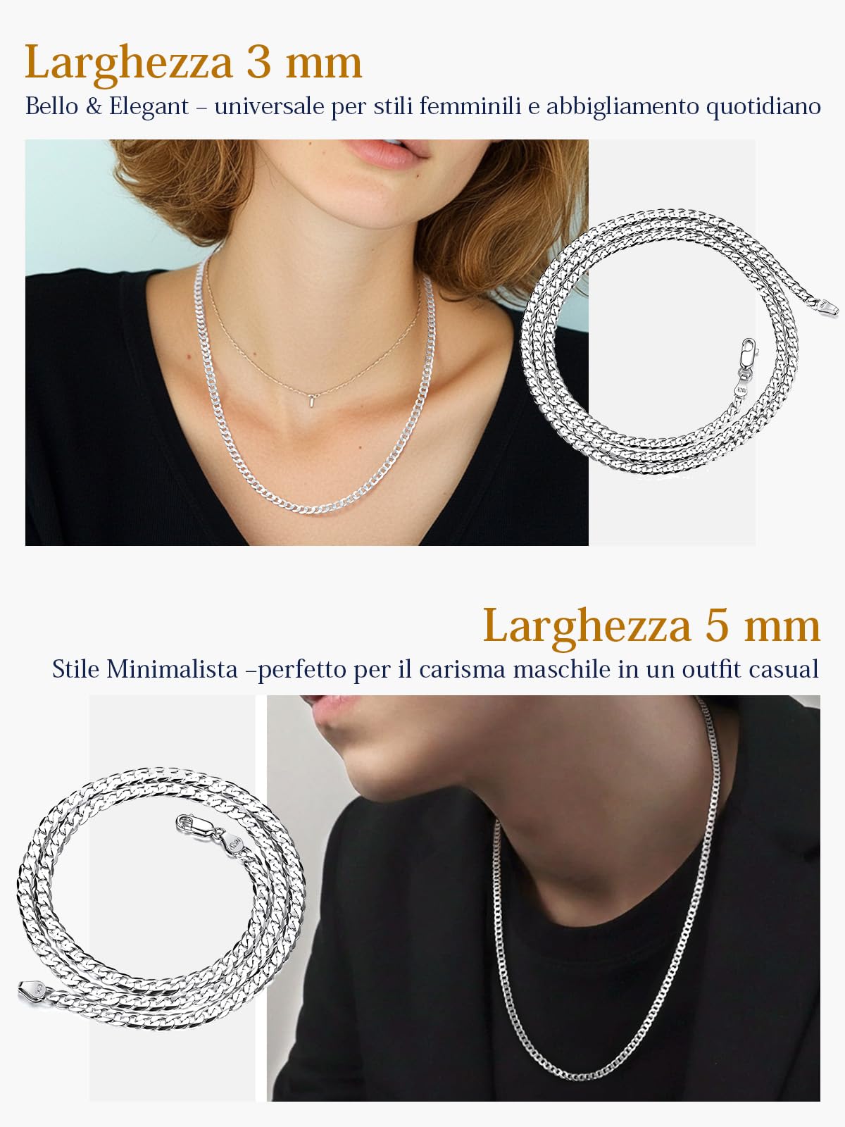 Suplight Collana Uomo e Donna Argento 925 a Catena Cubana Figaro Catena Argento 925 Vero ipoallergenica e robusta Lunghezza 36/46/51/56/61/66/71cm Larghezza 3/5mmcon Confezione Regalo