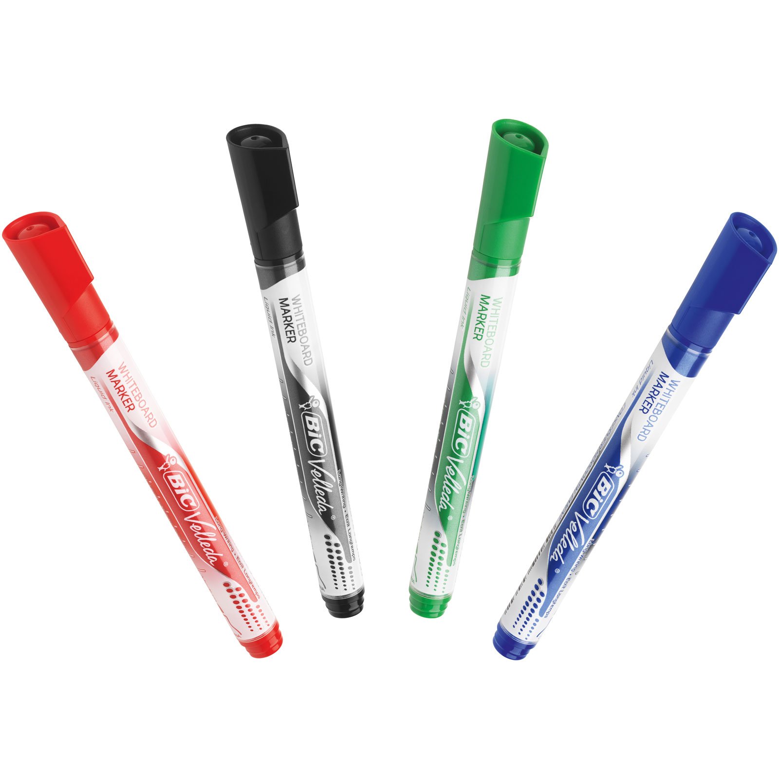 BIC Velleda Feutres pour Tableau Blanc Effaçables à Sec Pointe Conique Large - Couleurs Assorties, Blister Format Spécial de 4 - 1 Unité