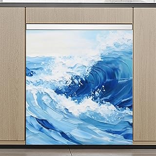 Blue Sea Wave Artwork Dishwasher Magnet Panel Cover Refrigerator Skins Covers Oil-Proof Decal Fridge Easily Trimmable Dishwasher Magnet Cover Covers Holiday Decor 26 X 23 Inch