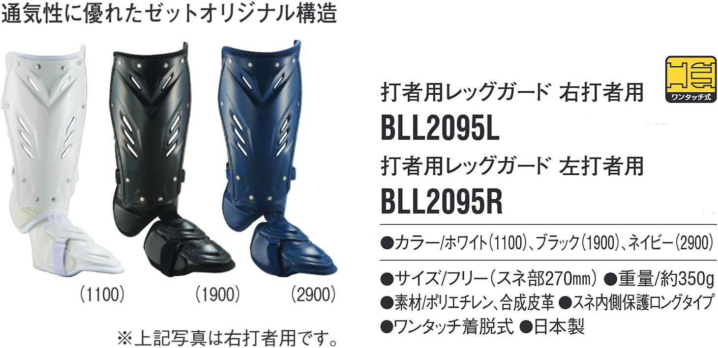 ZETT (Gazette) Baseball Left Batter for a Leg Guard BLL2095R Black