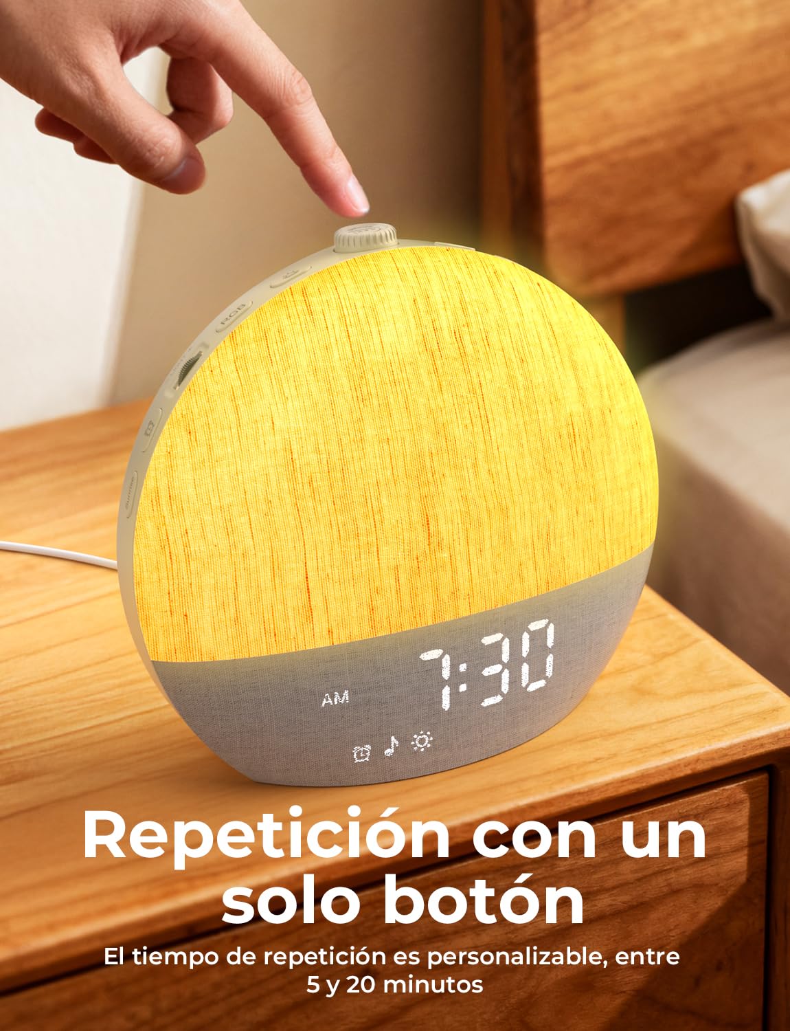 LIORQUE Despertador Amanecer, Despertador Luz Natural Simulación de Amanecer, 17 Modos de Luz, 30 Sonidos Relajantes, Modo de Ayuda para Dormir, Conexión Bluetooth, Función Alarma y Snooze