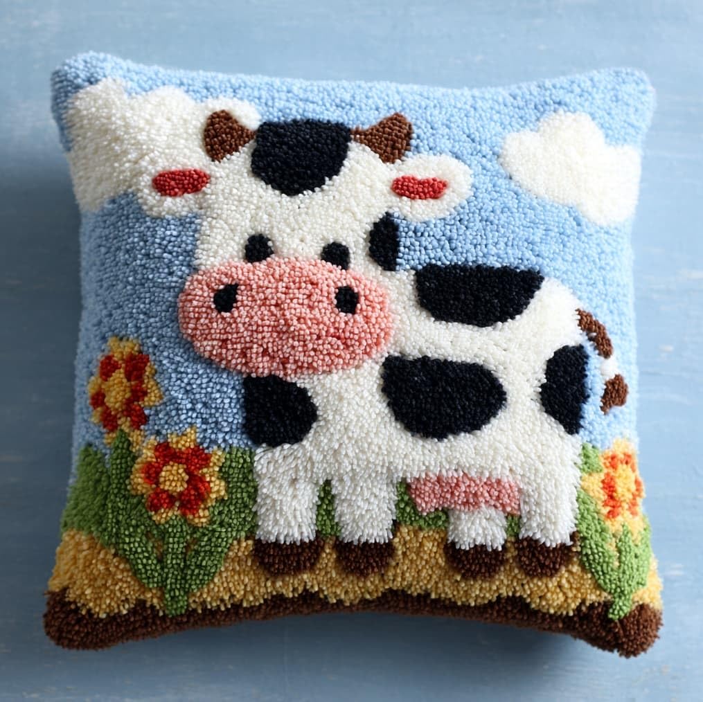 AxiangziK Latch Hook Cushion Kits for Adults,Cows and Flowers