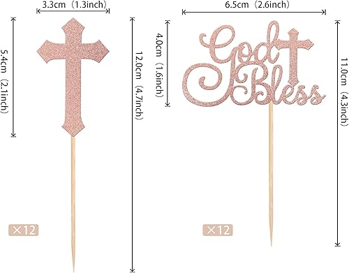 Miniatura 2 de Rsstarxi Paquete de 24 adornos para magdalenas con purpurina y cruz para primera comunión, bautismo cristiano, suministros de decoración de tartas,