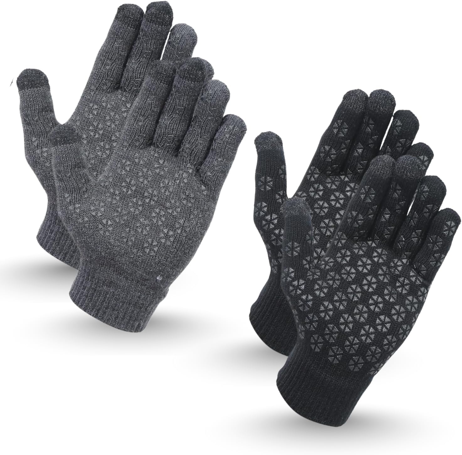 Heat Logic Unisex Thermal Knitted Winter Gloves, Touchscreen Compatible Cold Weather Warm Gloves for Men & Women, Pack of 2