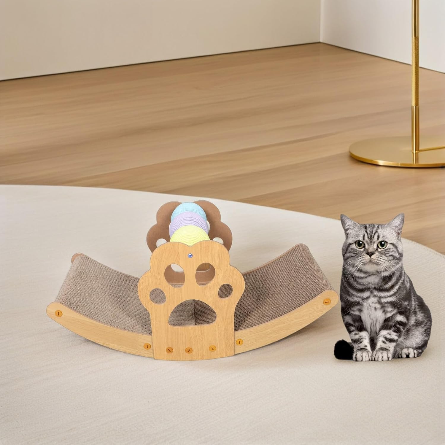Cat Scratch Sofa and Scratcher Couch with Colorful Balls Corrugated Paper Cat Claw Grinding Board All-Season Kitten Resting and Play Rocking Bed