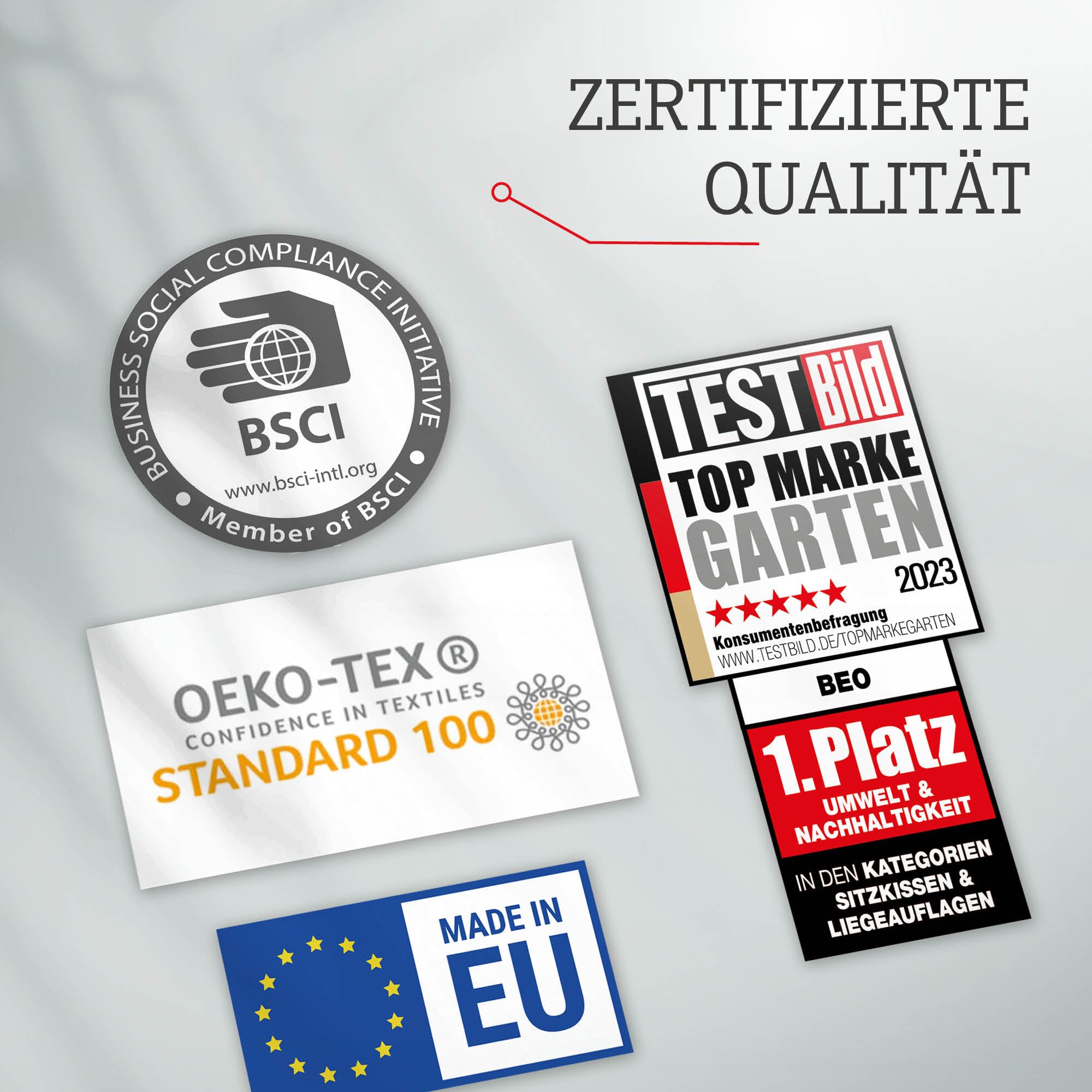 Beo Cuscino per sedia da giardino con schienale basso, lavabile, prodotto in UE secondo lo standard Öko-Tex | resistente ai raggi UV e traspirante | serie Bali | Cuscino per sedie da giardino in beige