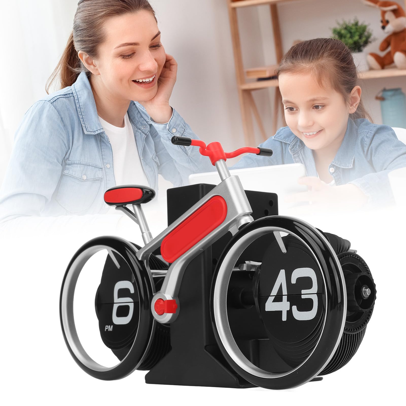 Asixxsix Zegar z klapką rowerową, Mechaniczny Zegar z automatyczną klapką do Automatycznego Przewracania Stron, na Biurko w Stylu Retro z łatwymi do Odczytania Liczbami Stress Relief Wystroju