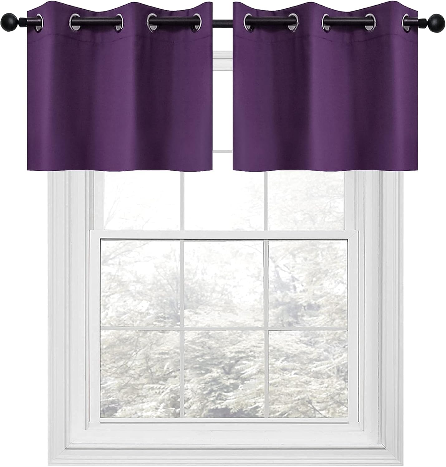 YGO Purple Blackout Valance for Small Window - Grommet Top Window Treatment Blackout Panels Drapes for Bedroom (2 Pcs W 29 x L 18) - Image 3