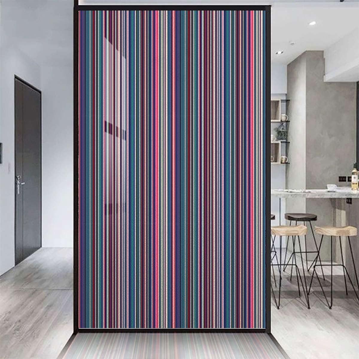 Multicolor Window Film Privacy Window Film Frosted Glass Film Colored Stripes Vertical Pattern Modern Privacy Frosted Window Film Window Stickers Abstract 35.4Wx59L-inch