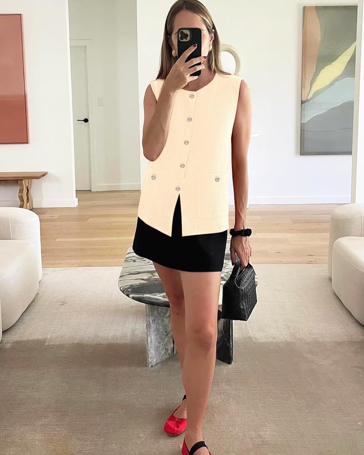 Yousify Womens Sweater Vest Sleeveless Button Down Round Neck Knitted Tank Tops Casual Cardigan with Pockets - Image 2