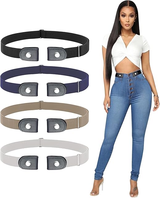 No Buckle Belt for Women & Men x 4 pcs - Adjustable Buckle Free Belt for Women & Men, Stretch Belt Invisible Elastic Belt for Jeans, Pants