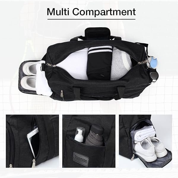 Rieeyrslza Sac de Sport 39L avec Compartiment Chaussures – Waterproof, Multiusage, à Bandoulière ou Fourre-toutt (Noir o1) - 5