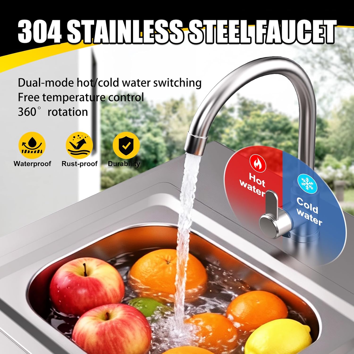 36"H Outdoor Kitchen Sink Station, Outdoor Sink with Hose Hook Up, Stainless Steel Outdoor Utility Sink with Countertop, Freestanding Laundry Sink for Backyard, Garage, Patio, Restaurant