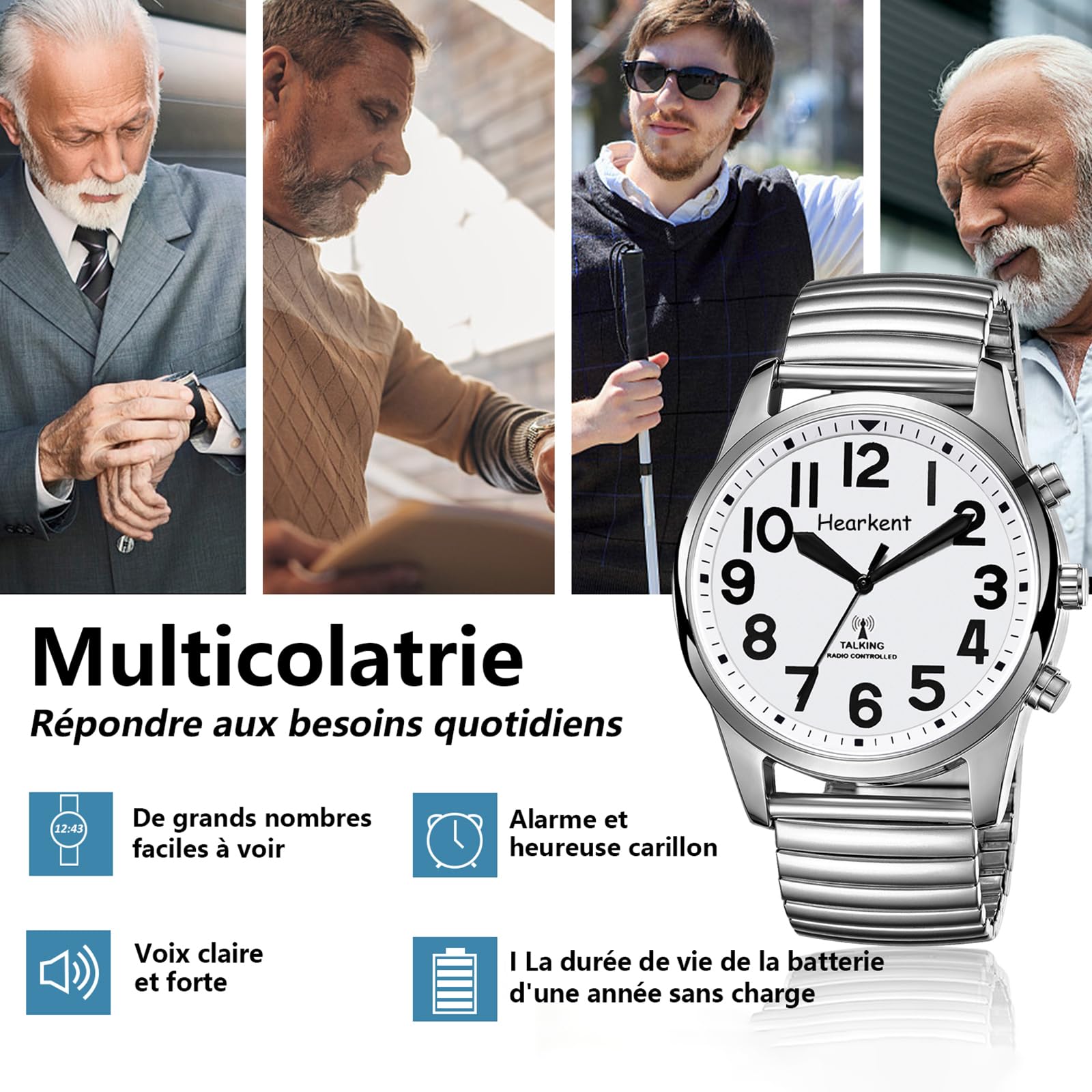 Hearkent Orologio parlante con numeri jumbo, orologio da polso semplice moda, auto-configurazione rilegatura, persone anziane, persone con disabilità visive, facile da leggere, cronometraggio accurato