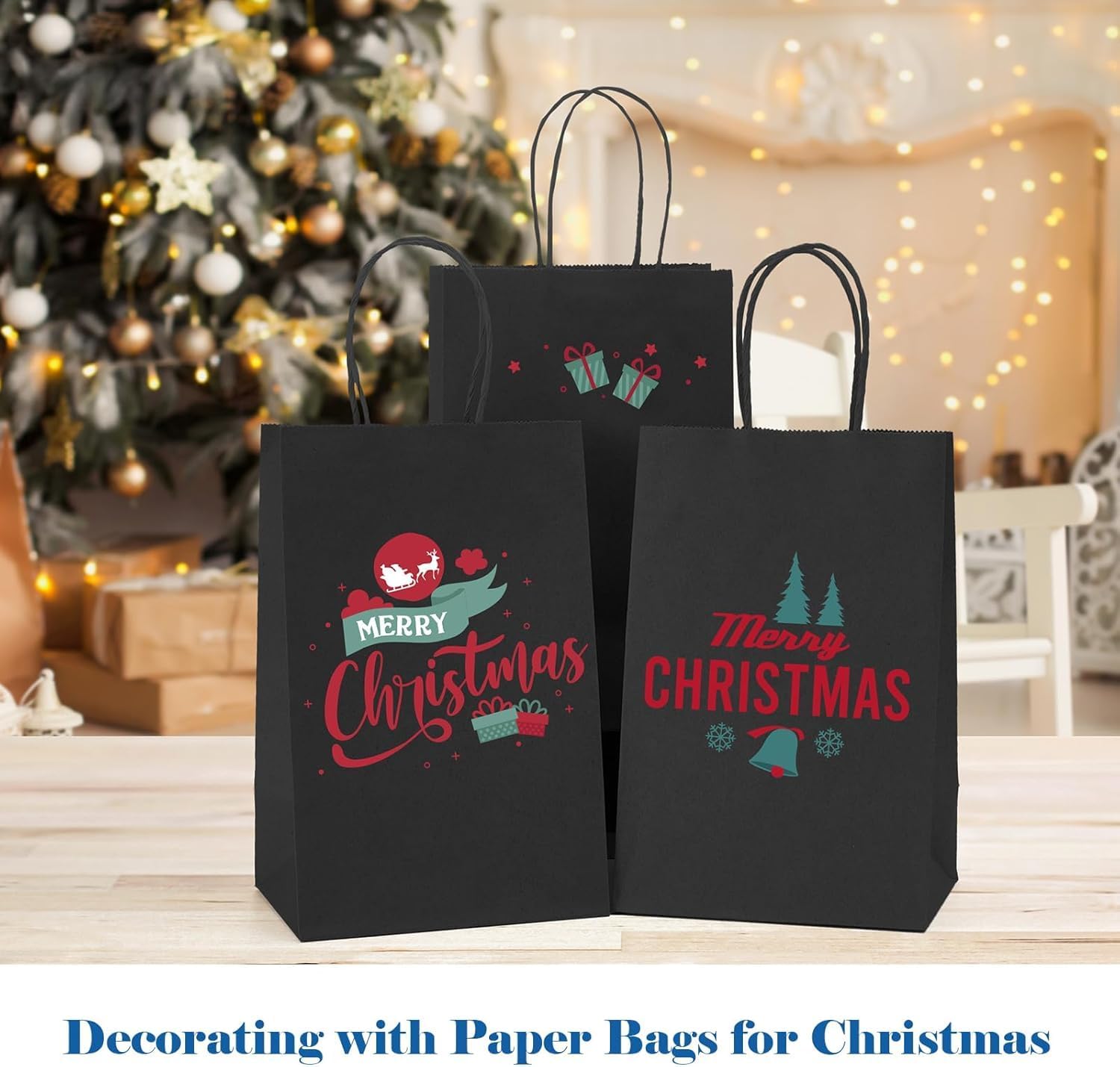 GSSUSA 200 Pack Black Paper Gift Bags 5.25x3.75x8'', Black Kraft Bags with Handles Bulk for Shopping, Craft, Grocery, Party, Retail, Lunch, Business, Wedding, Merchandise, Boutique - Image 7