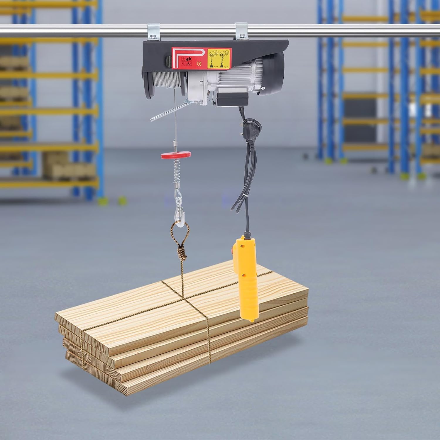 Verricello elettrico per carichi pesanti da 800 kg con motore da 1450 W e telecomando per garage, magazzini e fabbriche, con doppio gancio di sollevamento. (250kgBlack)