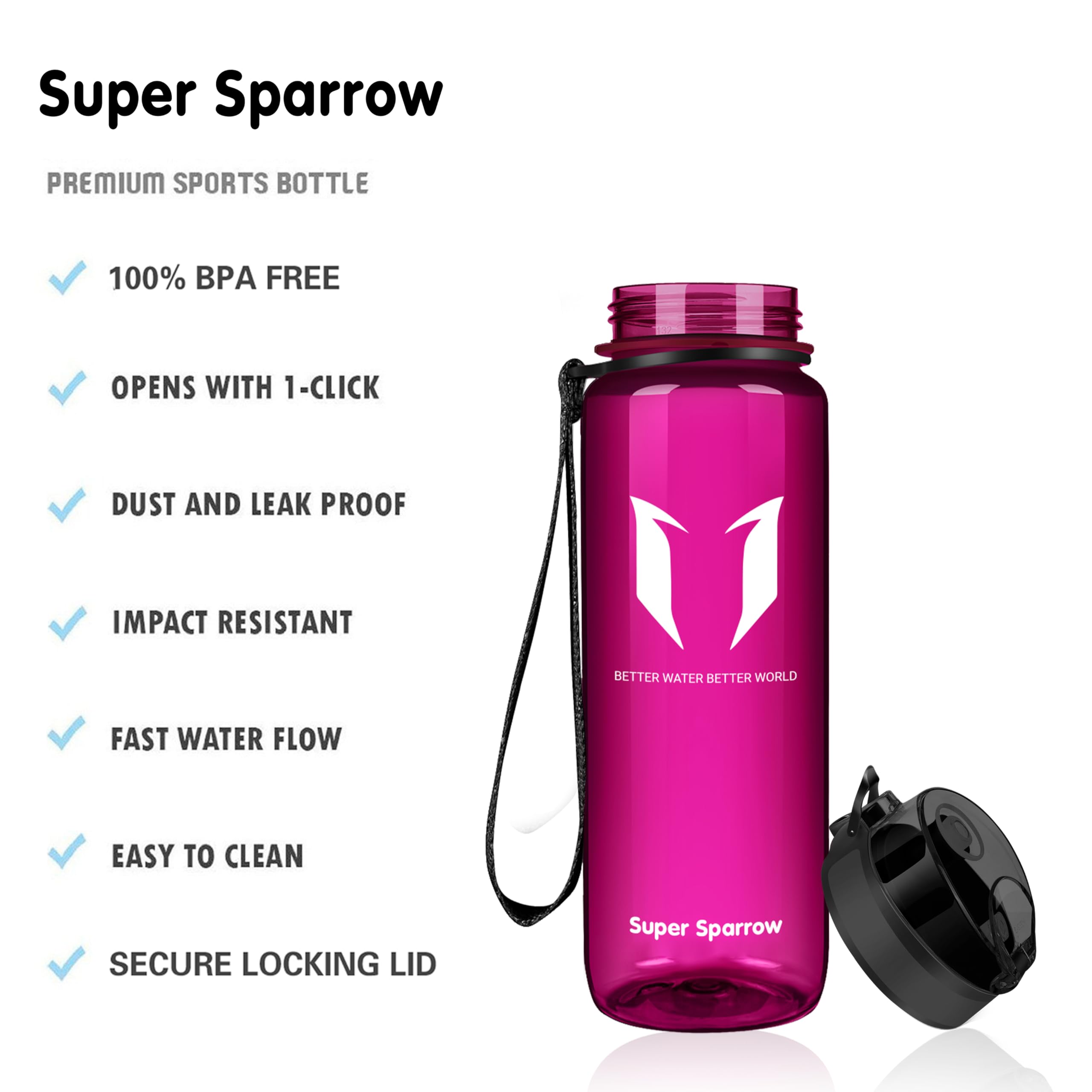 Super Sparrow Sports Water Bottle - 500ml - Non-Toxic BPA Free & Eco-Friendly Tritan Co-Polyester Plastic - For Running, Gym, Yoga, Outdoors and Camping - Image 2