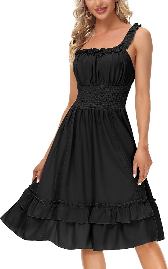 Scarlet Darkness Women 2023 Summer Dress Square Neck Sleeveless High Low Fairy Dress Steampunk Dress