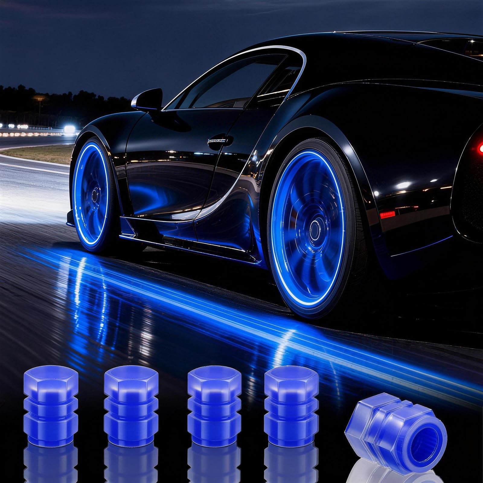 20Pcs Glow in The Dark Tire Valve Caps, Fluorescent Tire Valve Caps for Cool Car Decorations, Universal Luminous Car Tire Valve Caps Fits Car Truck SUV Motorcycle Bicycle (Five-Colors-20pcs)