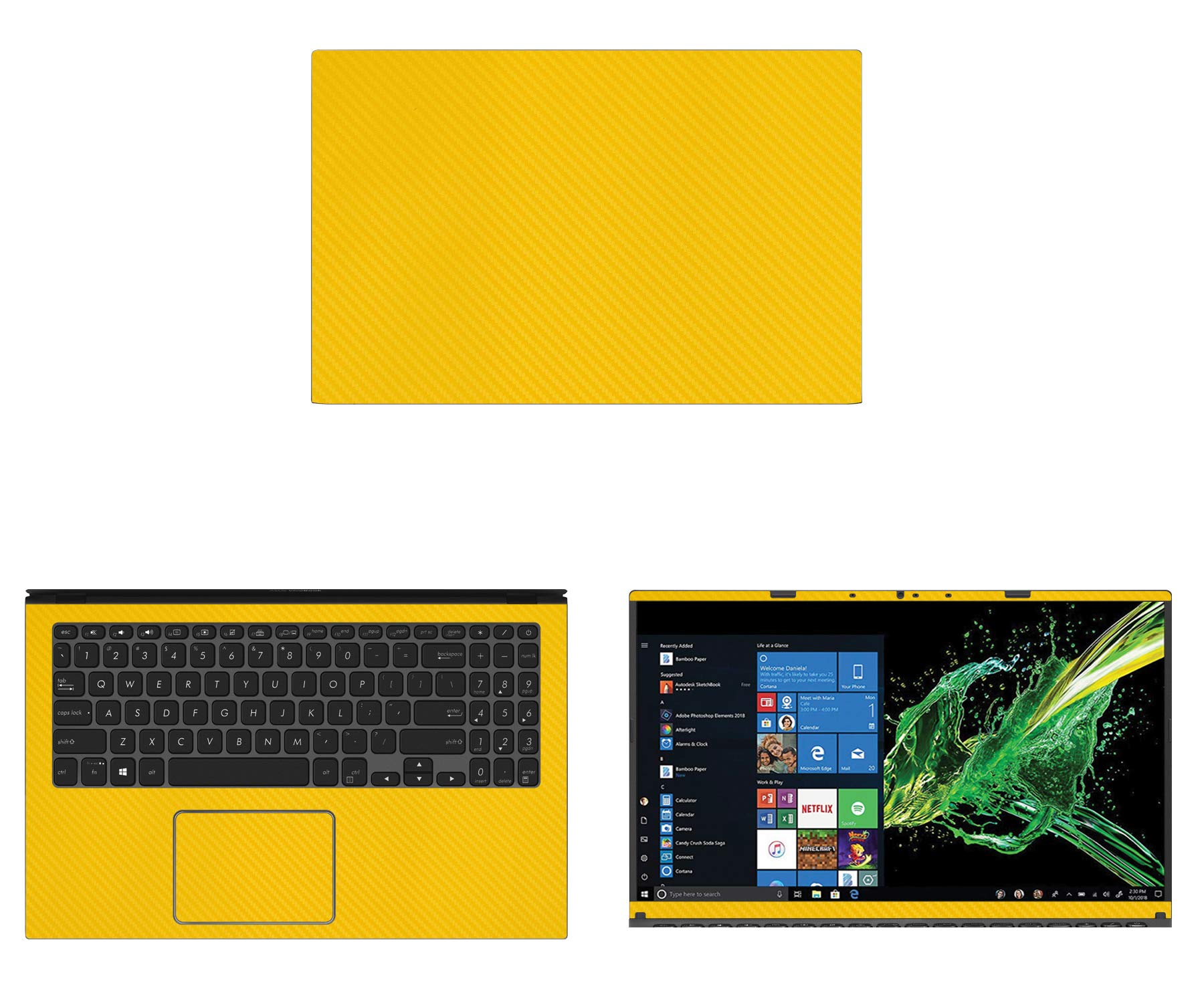 Decalrus - Protective Decal for Asus VivoBook 15 X512UF (15.6" Screen) Laptop Yellow Carbon Fiber Skin case Cover wrap CFasusVivobk15_X521Yellow