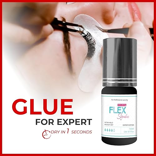 Miniatura 2 de THE LASH SUPPLY Pegamento de extensión de pestañas Flex Strong Hold de 0.17 onzas, suministros de extensión de pestañas, viscosidad media, retención
