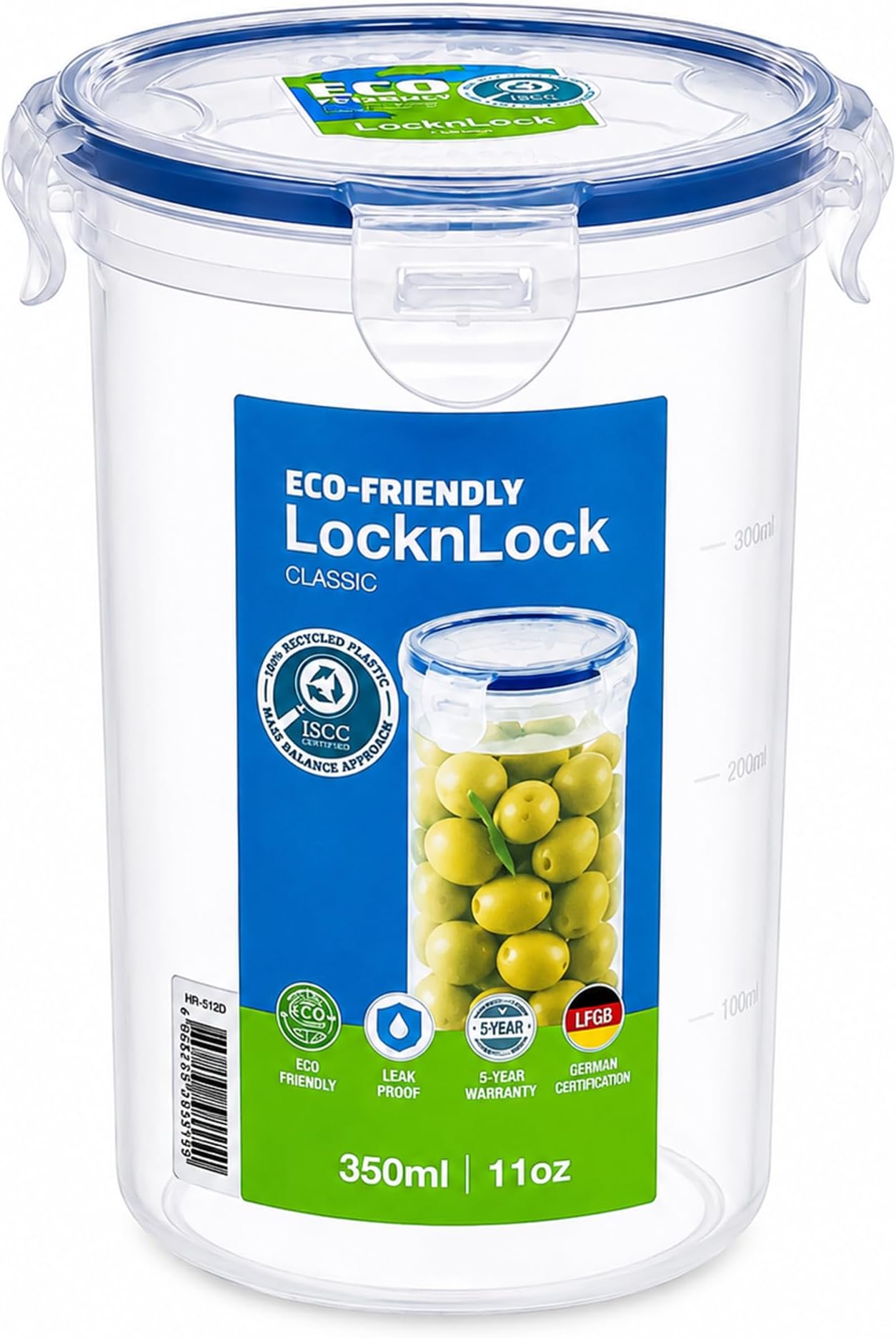 LocknLock Round Tall Food Storage Container 350ml โ Airtight Leakproof Lid, BPA-Free, Microwave, Freezer & Dishwasher Safe, Space-Saving Container for Snacks, Sauces & Leftovers